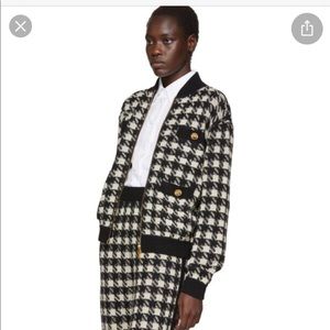 NWT authentic Gucci black off white houndstooth cashmere bomber cardigan Size XS